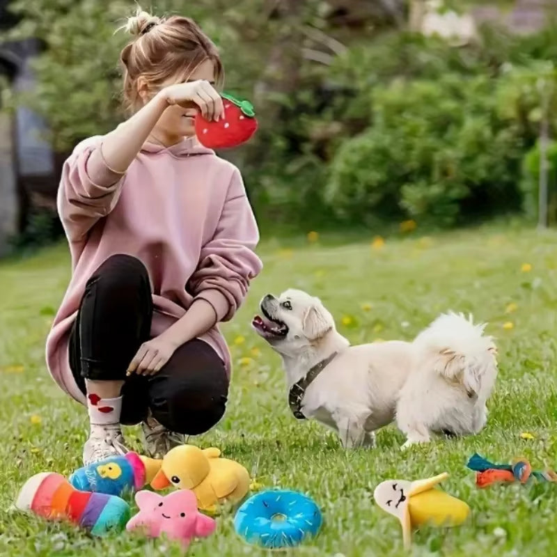 A 7-Piece Set of Puppy Sound Toys, Loose Plush Pet Chewing, Plush Fruit Snacks and Vegetable Puppy Toys, Suitable for Cute Playm