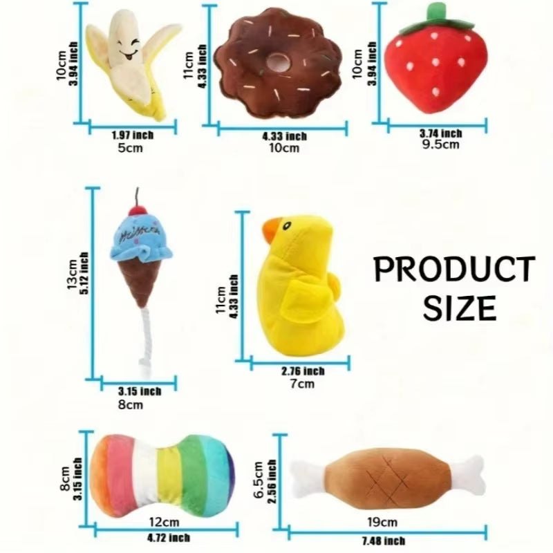 A 7-Piece Set of Puppy Sound Toys, Loose Plush Pet Chewing, Plush Fruit Snacks and Vegetable Puppy Toys, Suitable for Cute Playm